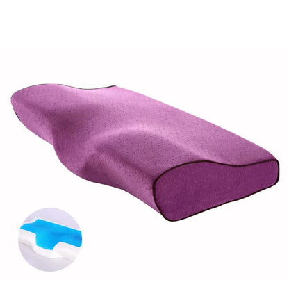 Purple orthopedic cooling pillow showcasing its structure and comfort