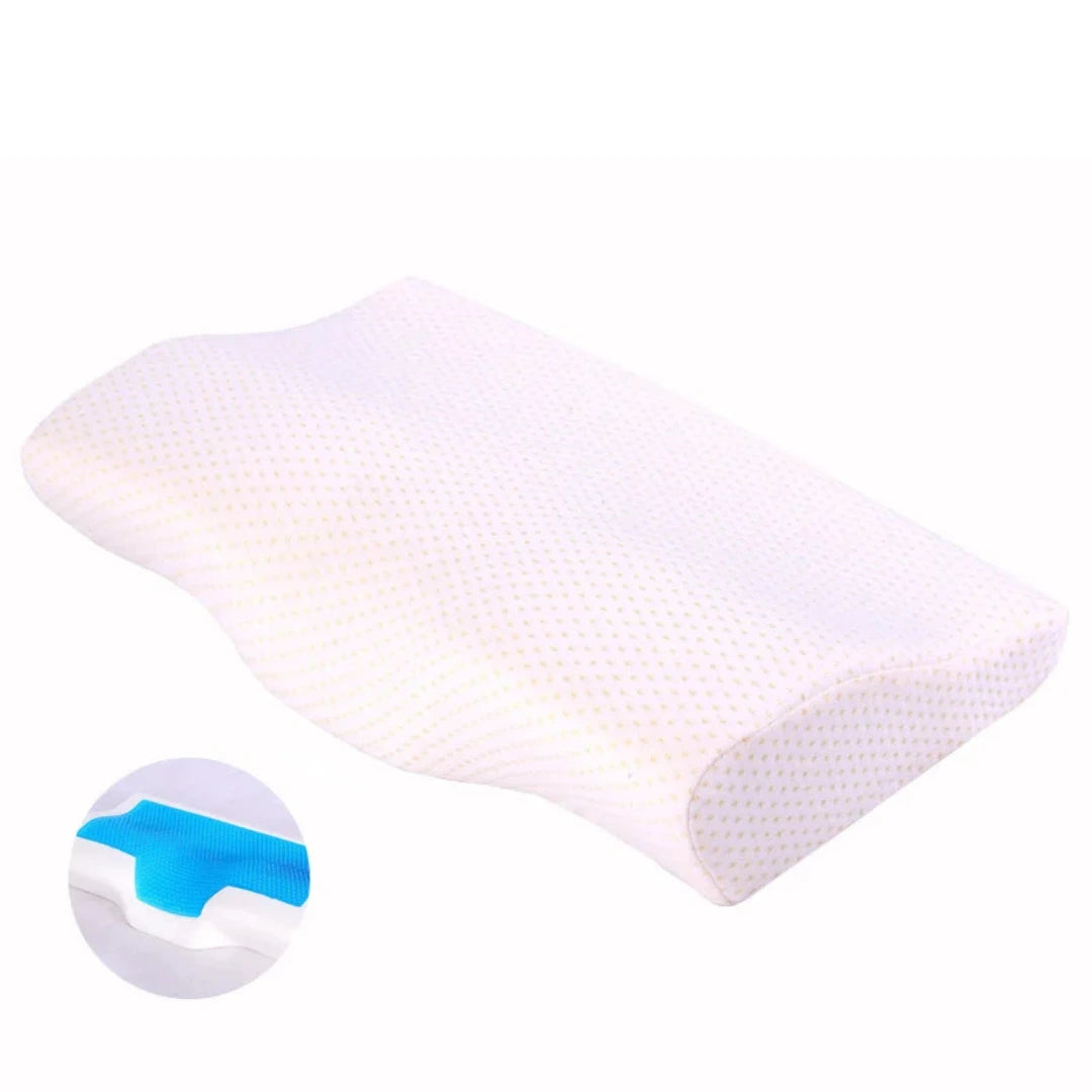 White orthopedic cooling pillow showcasing its structure and comfort