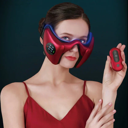 Woman using a smart facial massager for skin relaxation and rejuvenation