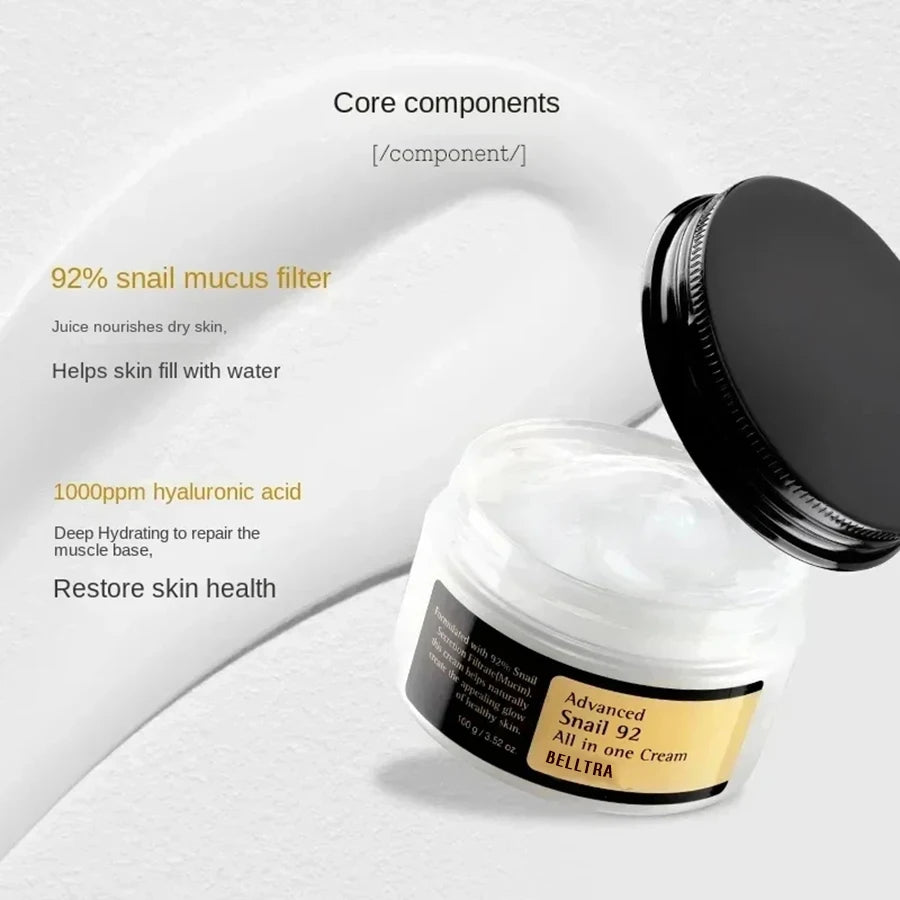 Advanced Snail Mucin 92% Repair Cream for intense hydration and skin barrier restoration.