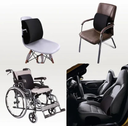 Orthopedic back cushion usage for office chairs, car seats, and home seating to provide lumbar support and pain relief