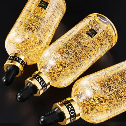 24K Gold Hyaluronic Acid Essence for brightening and firming skin.