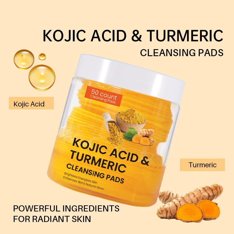 Key components of Turmeric Kojic Acid Cleansing Pads for exfoliation and brightening