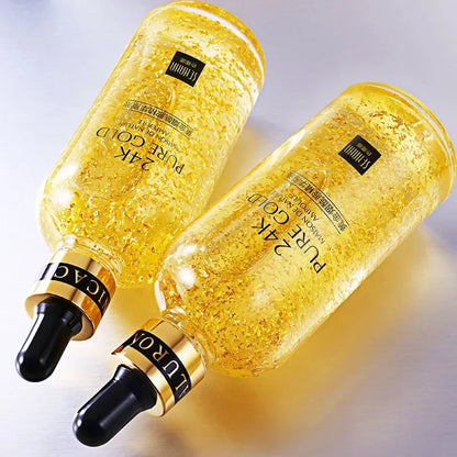 24K Gold Hyaluronic Acid Essence for brightening and firming skin.