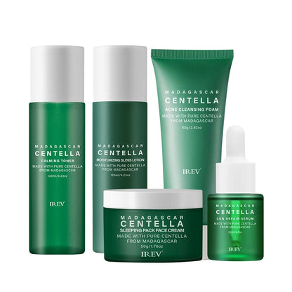 Centella Series Skincare Set with Cleanser, Toner, Lotion, Cream, and Serum for Hydration and Skin Repair