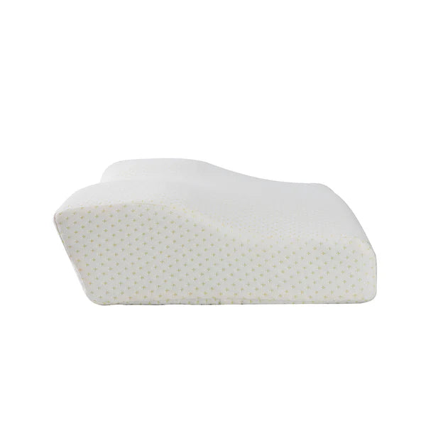 Side view of an ergonomic orthopedic cervical pillow for neck pain relief and spinal alignment